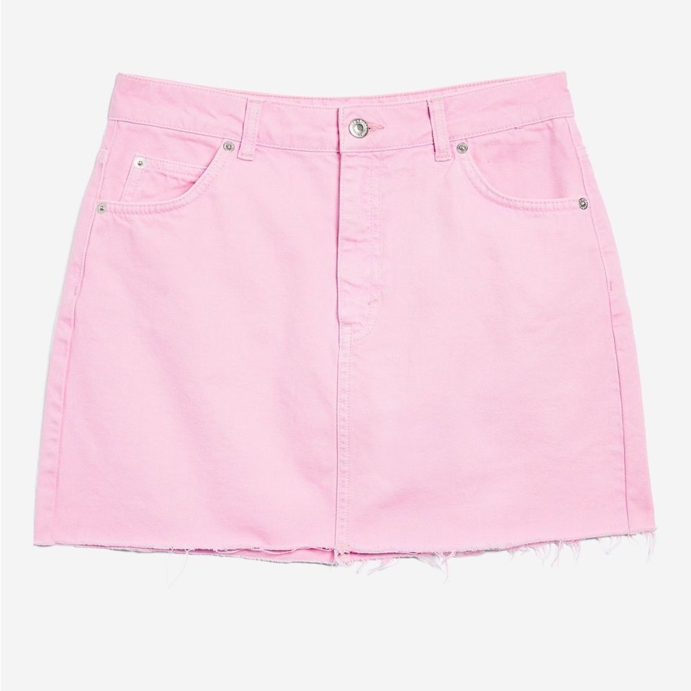 NWOT Topshop Moto Bubblegum Pink Distressed Mini Skirt Size 6 - Picture 3 of 11